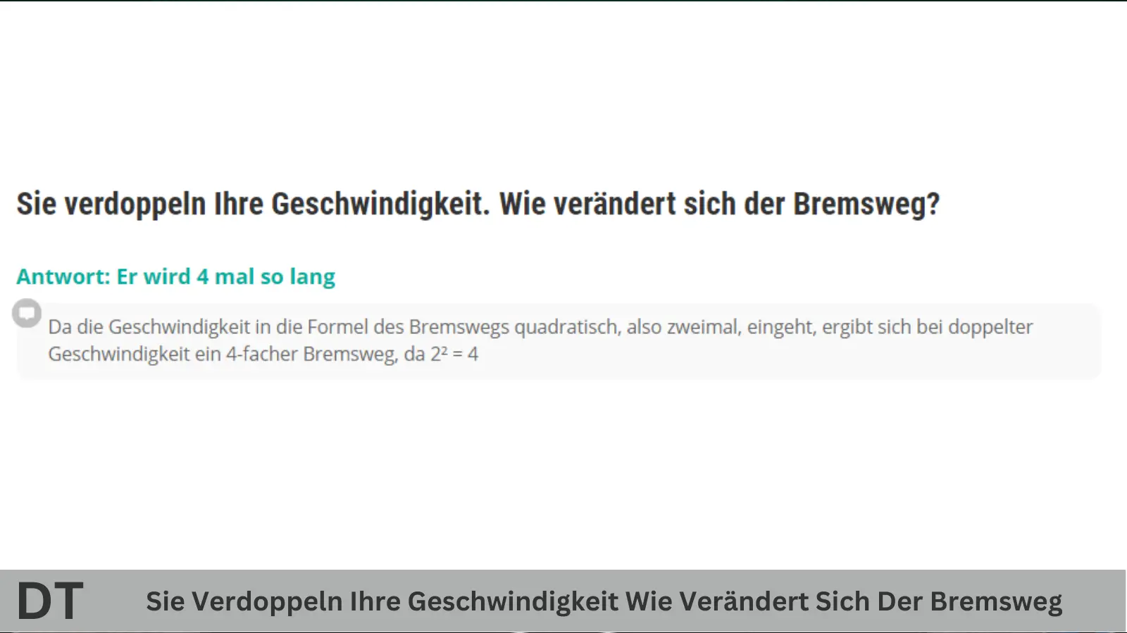 Sie verdoppeln ihre geschwindigkeit wie verändert sich der bremsweg (2)