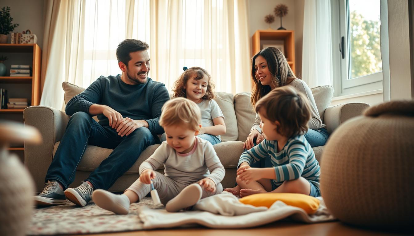 Eltern und Kinder beim gemeinsamen Familienleben
