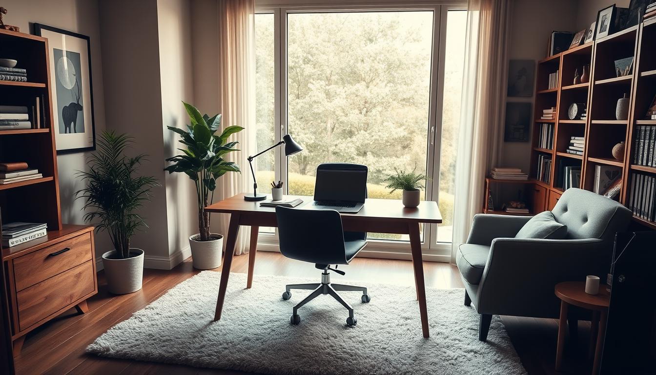 Stilvoller Arbeitsplatz mit praktischen Accessoires