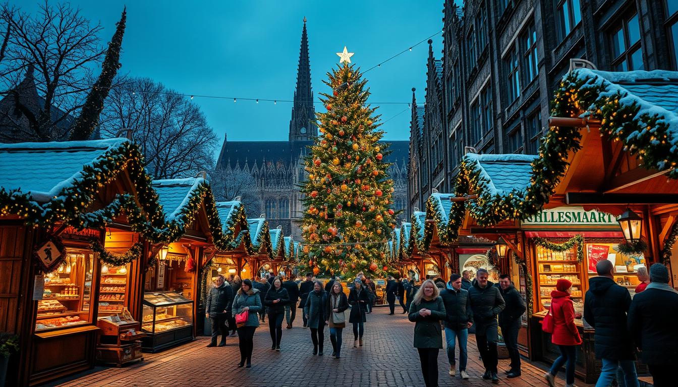 Weihnachtsmarkt in Köln mit festlicher Beleuchtung